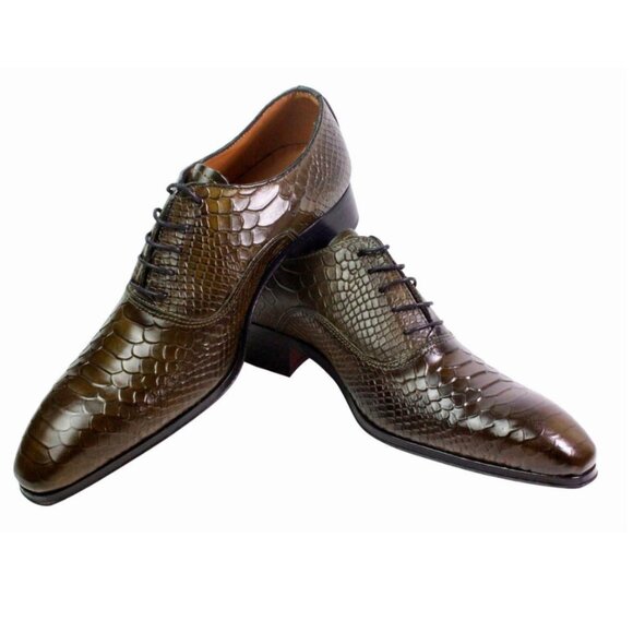 George Olive Crocodile Printed Calfskin Oxford
